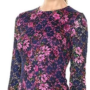 Blue Pink Floral Mesh Material On Pink Dress